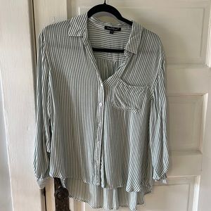 Women’s green and white striped button up